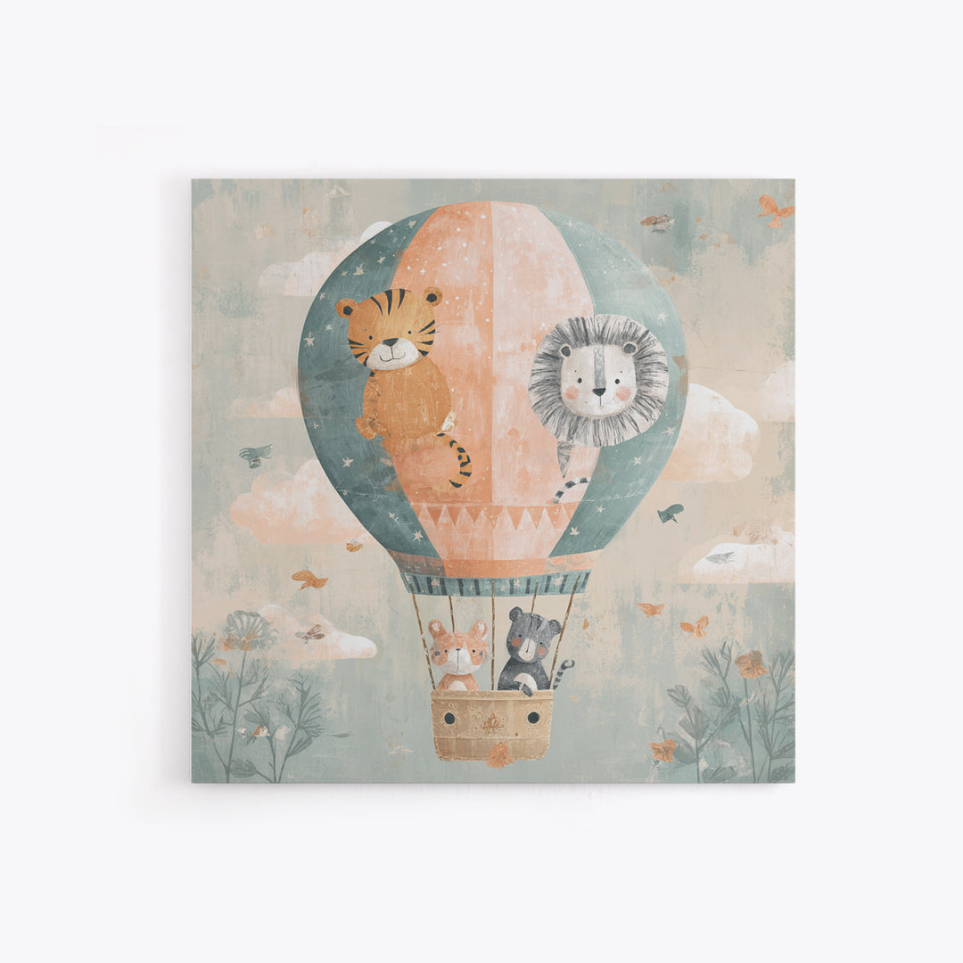 Floating Hot Air Balloon Framed Canvas Print, Nursery Art, Kids Room Wall Art, Nursery Decor, Abstract Art, Nursery, NUR-1x1-84