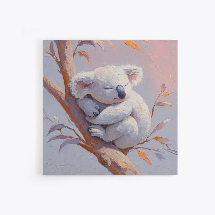 Sleeping Koala on Eucalyptus Branch Canvas Print, Nursery Art, Statement Artwork, Nursery Decor, Oil Painting, Nursery, NUR-1x1-85