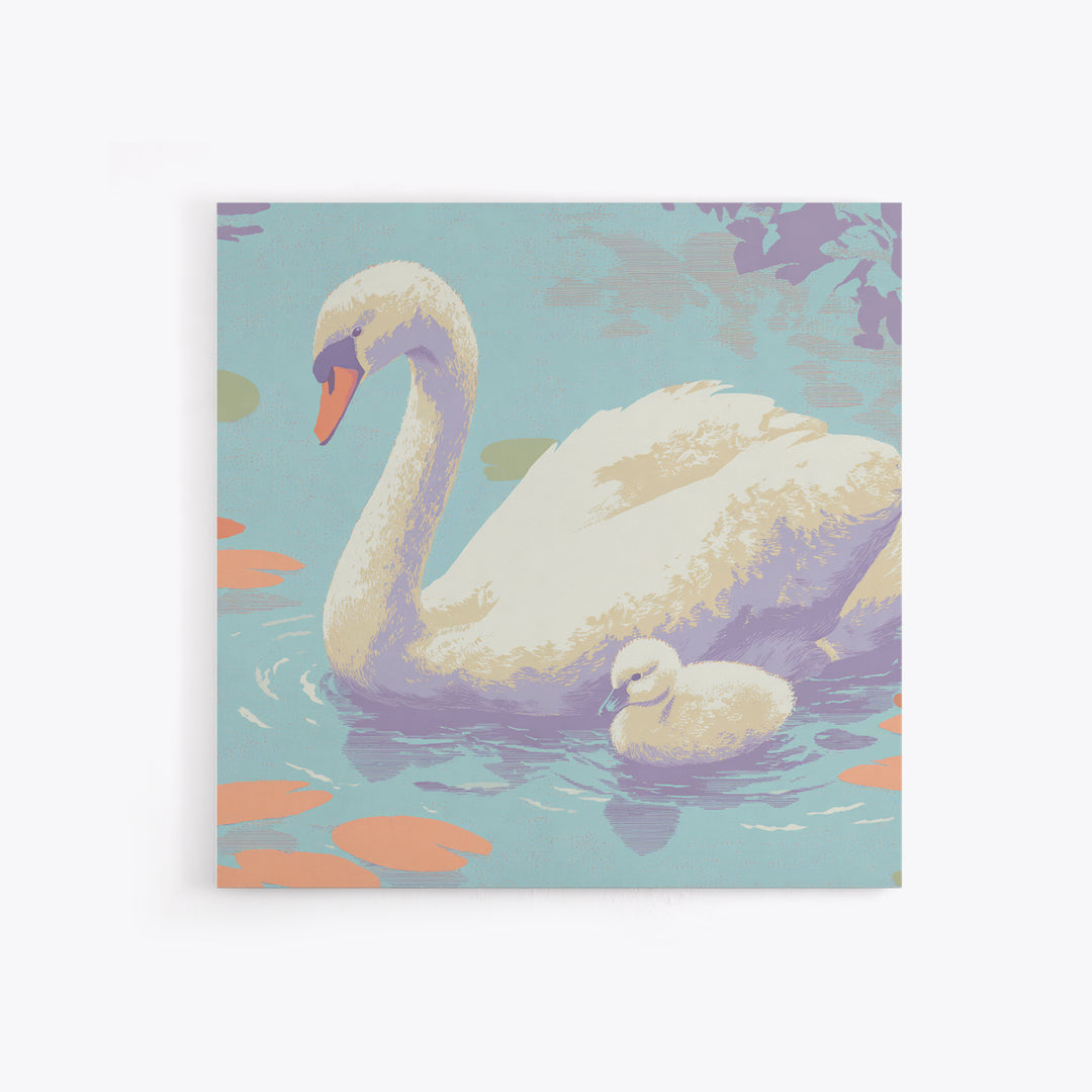 Swan and Cygnet Framed Canvas Print, Nursery Art, Textured Painting, Nursery Decor, Fine Art, Nursery, Wall Art Print, NUR-1x1-88