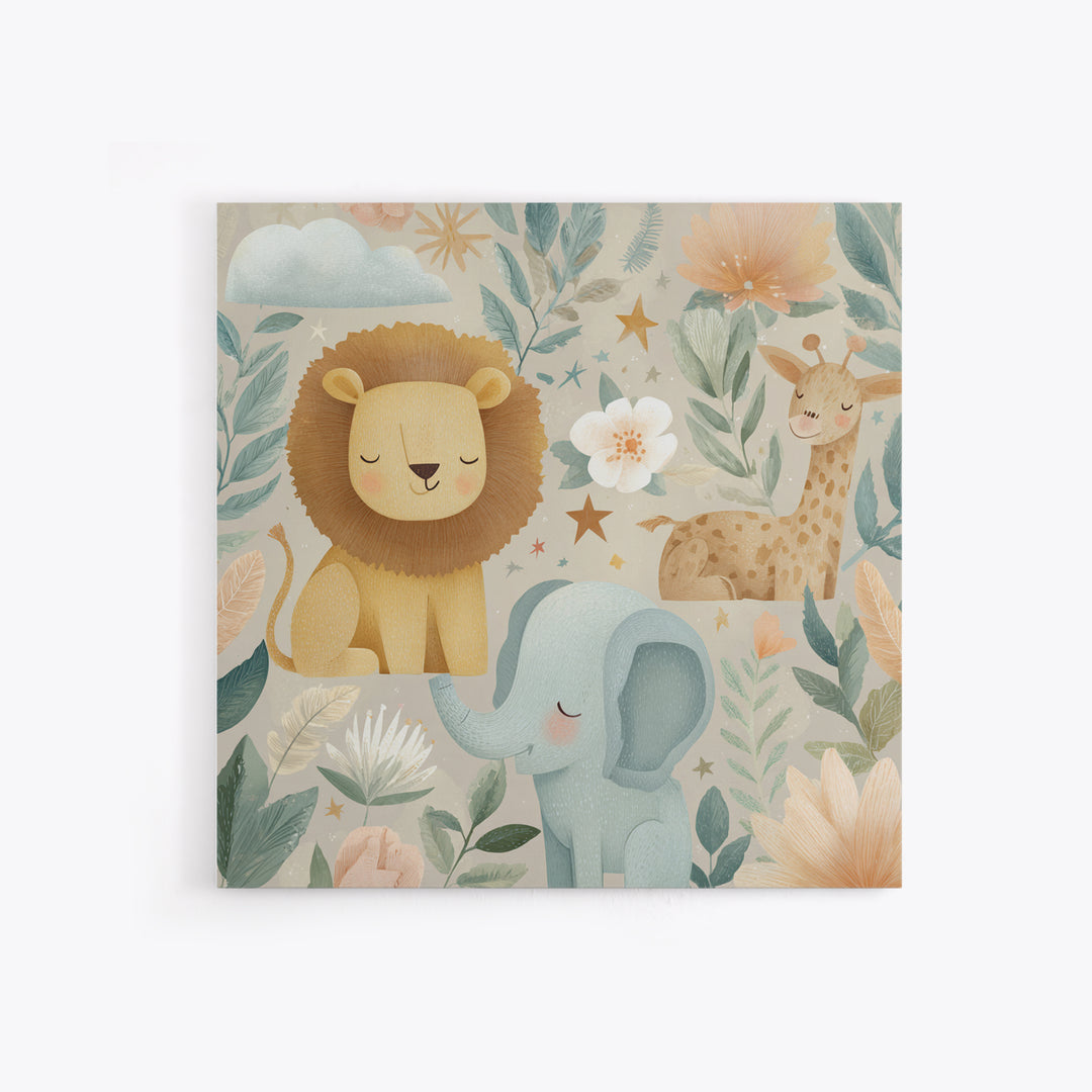 Pastel Jungle Animals Canvas Print, Nursery Art, Kids Room Art, Nursery Decor, Fine Art, Nursery, Textured Painting, NUR-1x1-90