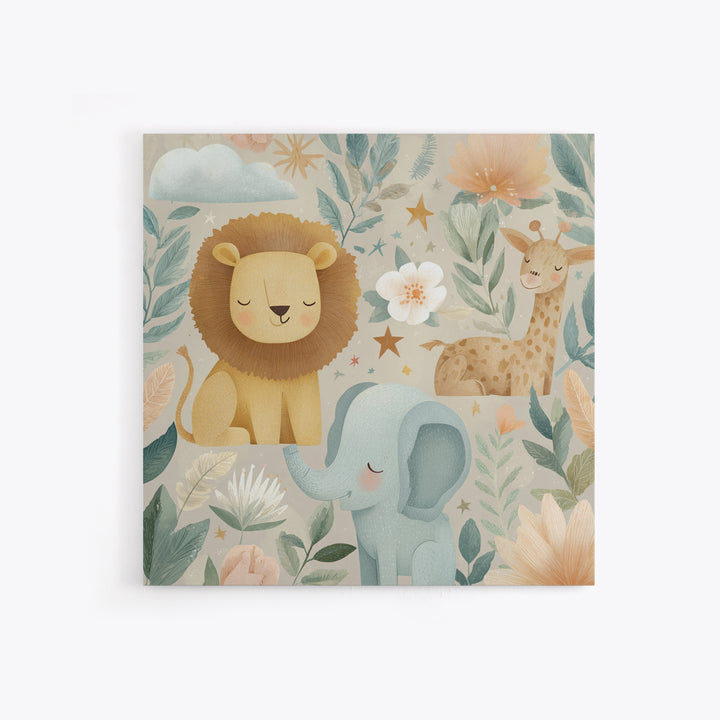 Pastel Jungle Animals Canvas Print, Nursery Art, Kids Room Art, Nursery Decor, Fine Art, Nursery, Textured Painting, NUR-1x1-90