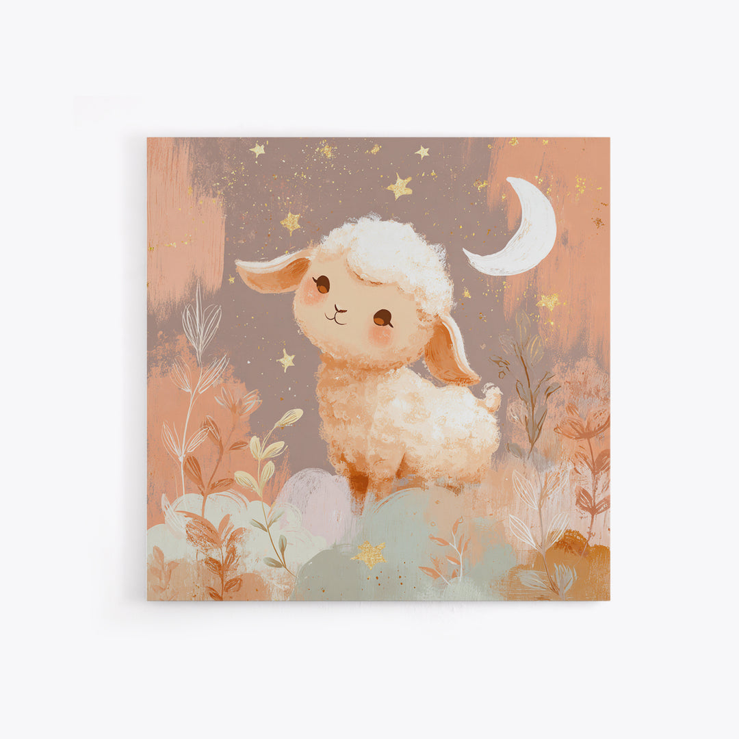 Little Lamb under a Starry Sky Canvas Print, Nursery Art, Boho Decor, Nursery Decor, Fine Art, Nursery, Wall Hangings, NUR-1x1-91
