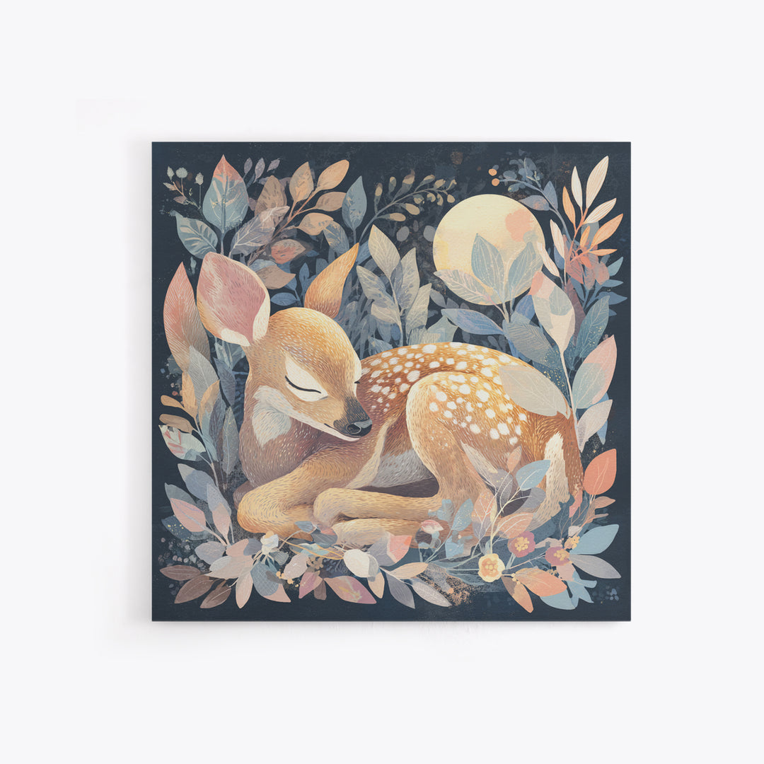 Deer Fawn Sleeping Canvas Print, Nursery Art, Gallery Decor, Nursery Decor, Fine Art, Nursery, Wall Art, Wall Decor, Art Print, NUR-1x1-95