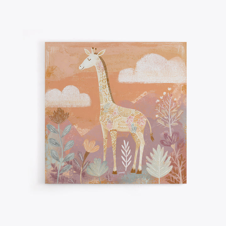 Gentle Giraffe with Pastel Flowers Canvas Print, Nursery Art, Statement Artwork, Nursery Decor, Fine Art, Nursery, NUR-1x1-98