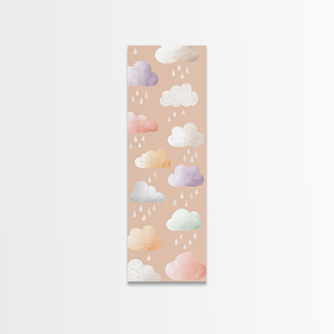 Clouds and Raindrops Canvas Print, Nursery Art, Woodland Nursery, Nursery Decor, Nursery, Gallery Decor, Neutral Decor, NUR-1x3-10