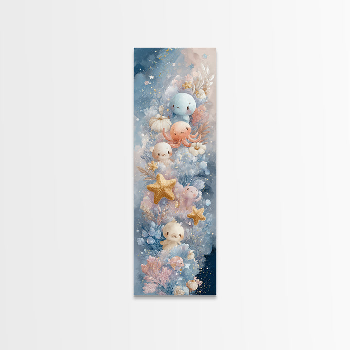 Friendly Ocean Creatures Canvas Print, Nursery Art, Statement Artwork, Nursery Decor, Fine Art, Nursery, Printable Wall Art, NUR-1x3-12