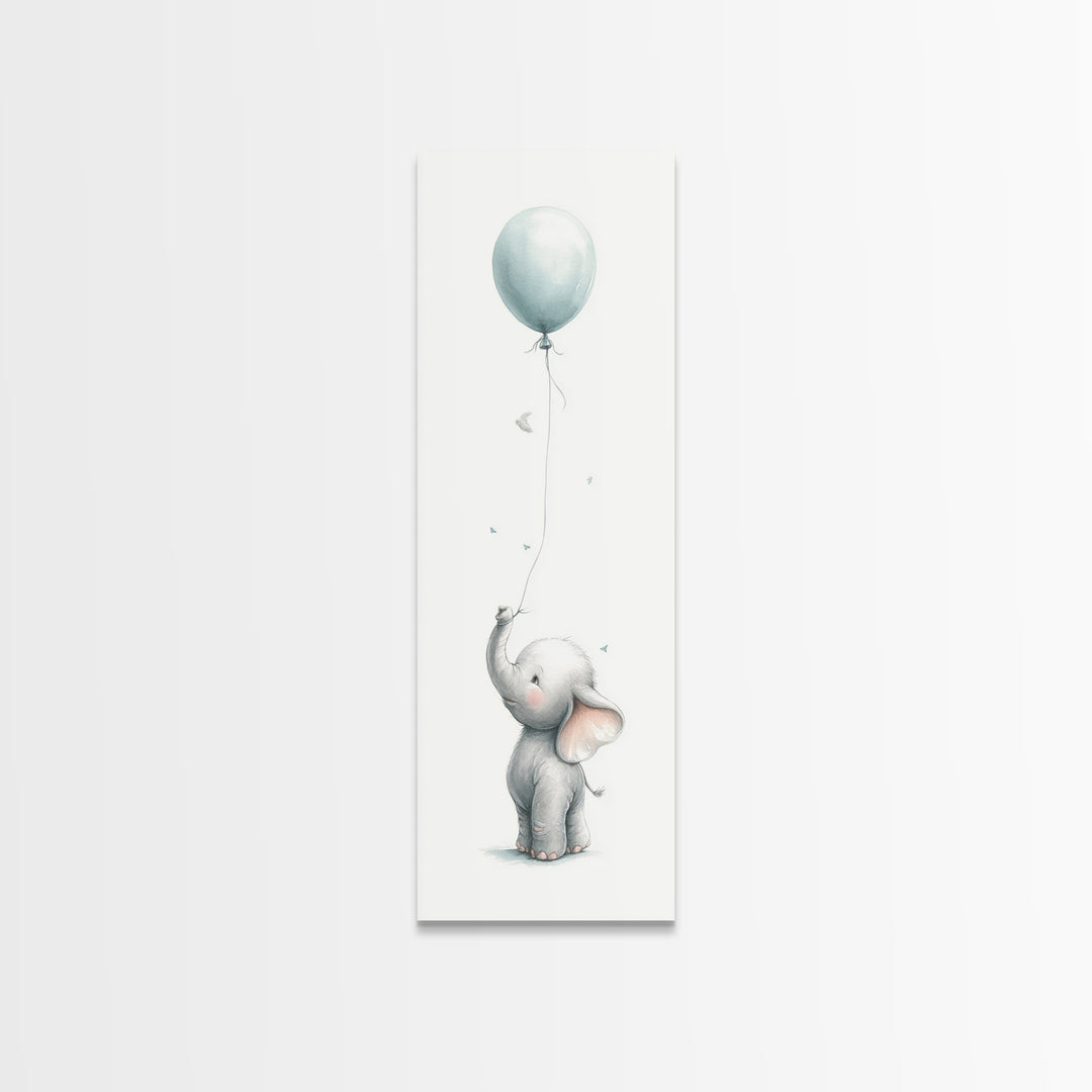 Sleepy Baby Elephant Holding a Tiny Balloon Canvas Print, Nursery Art, Fine Art Print, Nursery Decor, Fine Art, Nursery, NUR-1x3-13