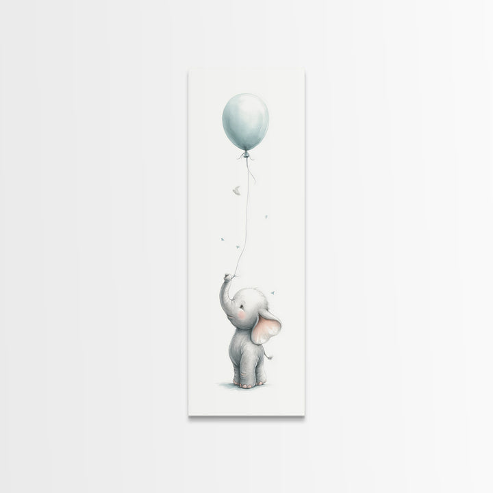 Sleepy Baby Elephant Holding a Tiny Balloon Canvas Print, Nursery Art, Fine Art Print, Nursery Decor, Fine Art, Nursery, NUR-1x3-13