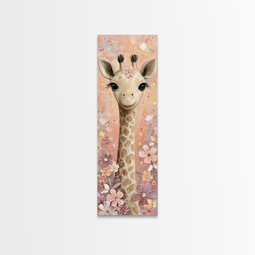Gentle Giraffe with Pastel Flowers Canvas Print, Nursery Art, Kids Room Wall Art, Nursery Decor, Nursery, Luxury Decor, NUR-1x3-14