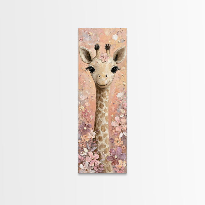 Gentle Giraffe with Pastel Flowers Canvas Print, Nursery Art, Kids Room Wall Art, Nursery Decor, Nursery, Luxury Decor, NUR-1x3-14
