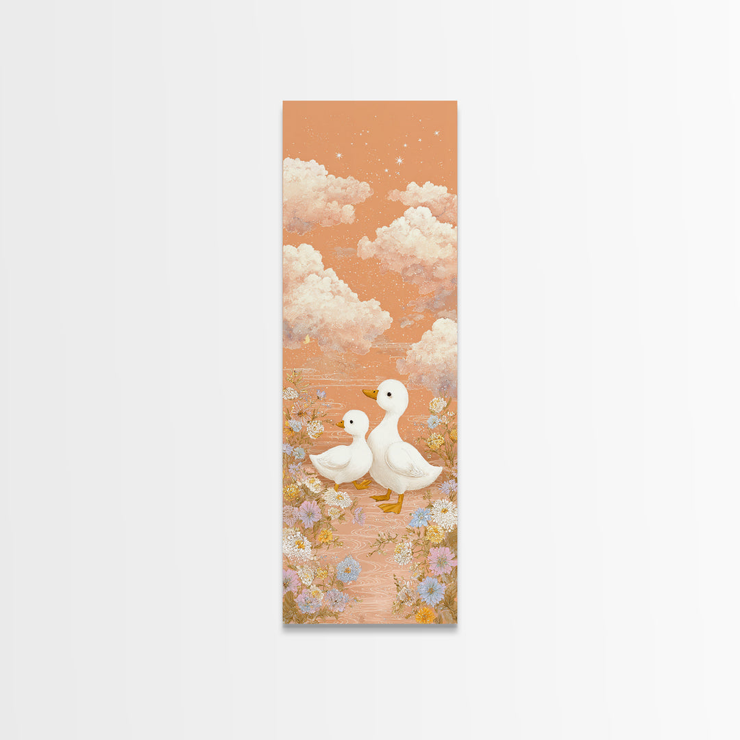 Ducklings Following a Mother Duck Canvas Print, Nursery Art, Playroom Wall Art, Nursery Decor, Nursery, Statement Artwork, NUR-1x3-26