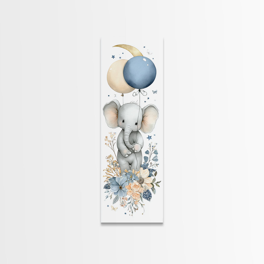 Sleepy Baby Elephant Holding a Tiny Balloon Canvas Print, Nursery Art, Fine Art Print, Nursery Decor, Fine Art, Nursery, NUR-1x3-37