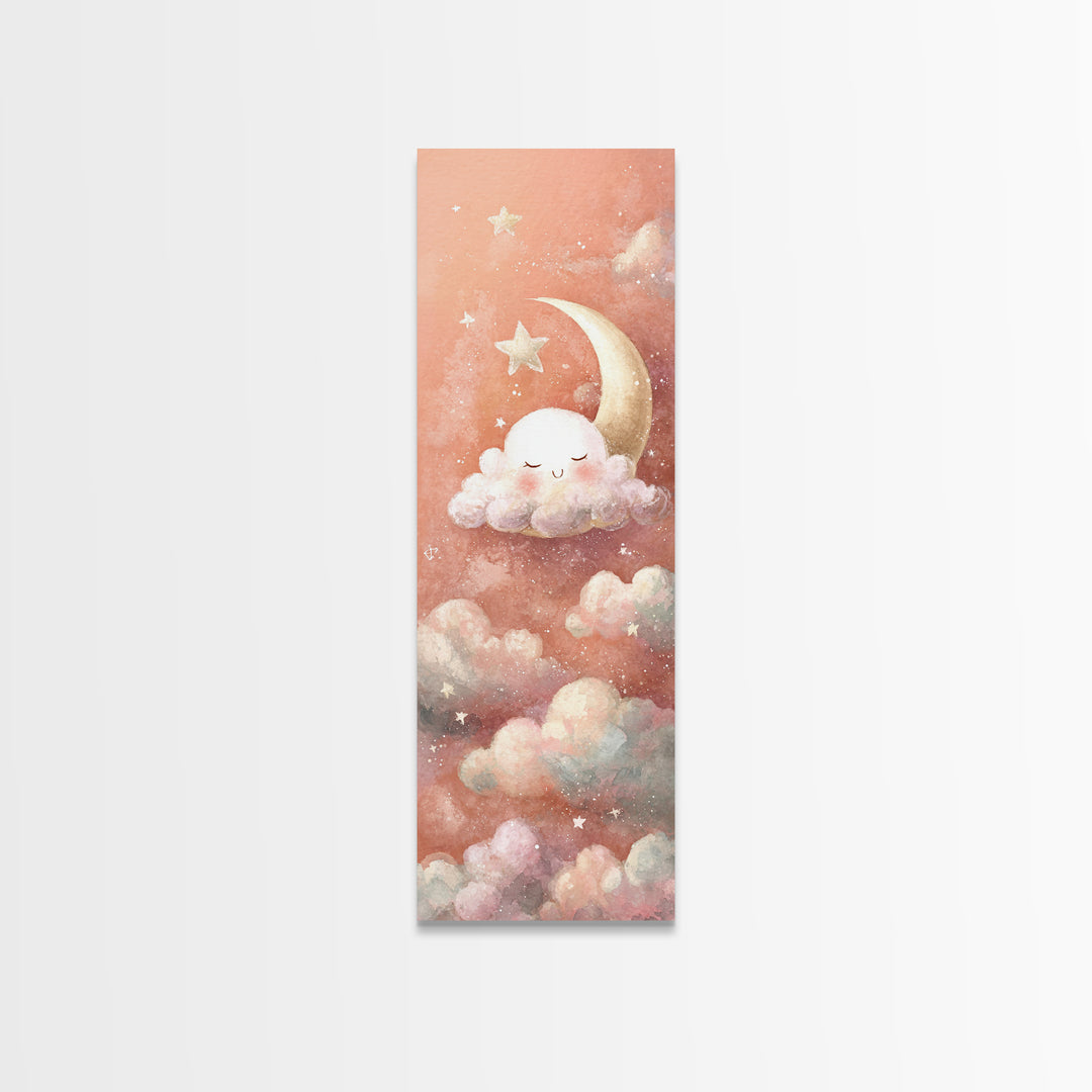 Moon and Stars Canvas Print, Nursery Art, Nursery Wall Art, Nursery Decor, Nursery, Woodland Nursery, Watercolor Print, NUR-1x3-39