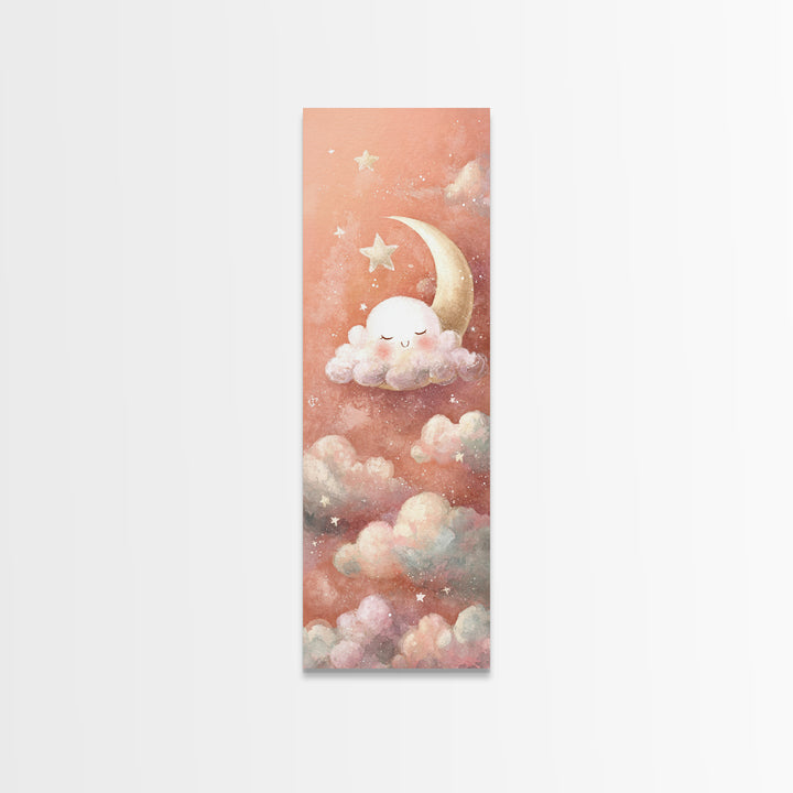 Moon and Stars Canvas Print, Nursery Art, Nursery Wall Art, Nursery Decor, Nursery, Woodland Nursery, Watercolor Print, NUR-1x3-39