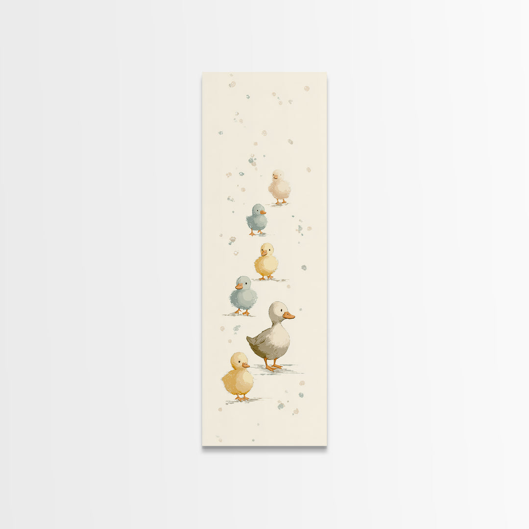 Ducklings Following a Mother Duck Framed Canvas Print, Nursery Art, Woodland Nursery Art, Nursery Decor, Oil Painting, Nursery, NUR-1x3-50