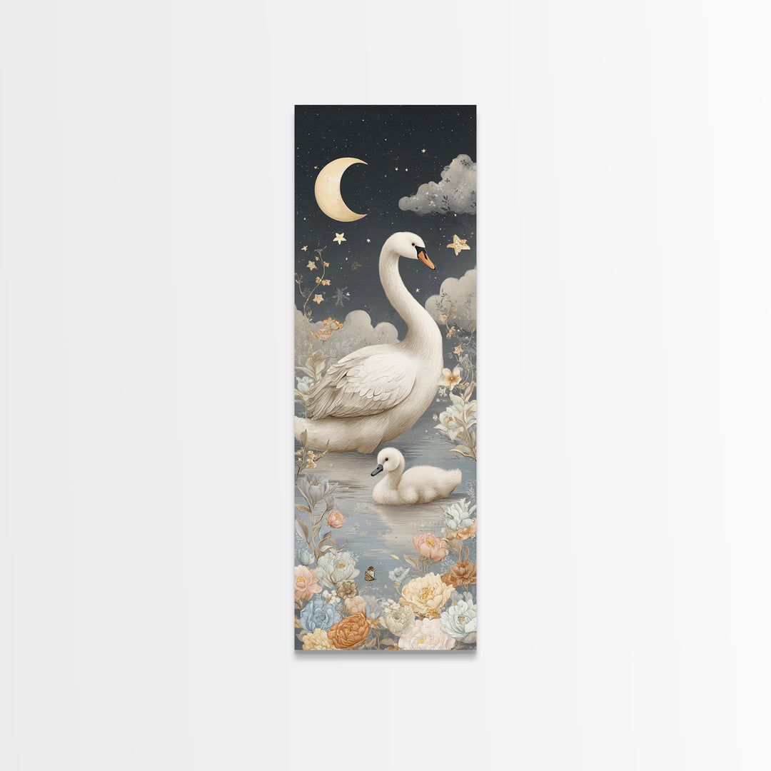 Swan and Cygnet Framed Canvas Print, Nursery Art, Wall Decor, Nursery Decor, Nursery 352, Playroom Decor, Wall Art Set of, NUR-1x3-52