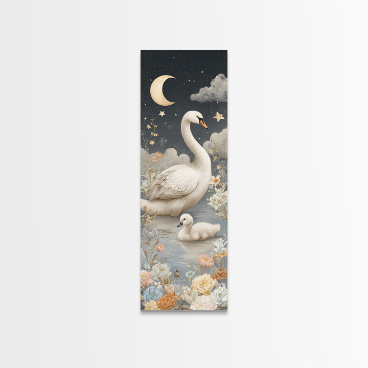Swan and Cygnet Framed Canvas Print, Nursery Art, Wall Decor, Nursery Decor, Nursery 352, Playroom Decor, Wall Art Set of, NUR-1x3-52