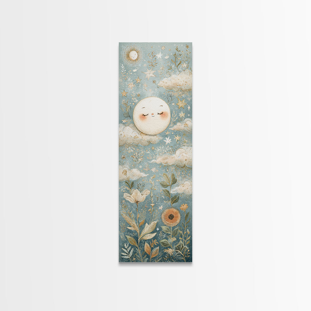 Moon and Stars Canvas Print, Nursery Art, Kids Wall Art, Nursery Decor, Oil Painting, Nursery, Home Decor, Gallery Decor, NUR-1x3-63