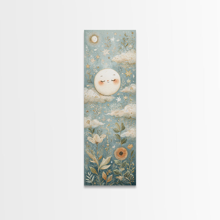 Moon and Stars Canvas Print, Nursery Art, Kids Wall Art, Nursery Decor, Oil Painting, Nursery, Home Decor, Gallery Decor, NUR-1x3-63