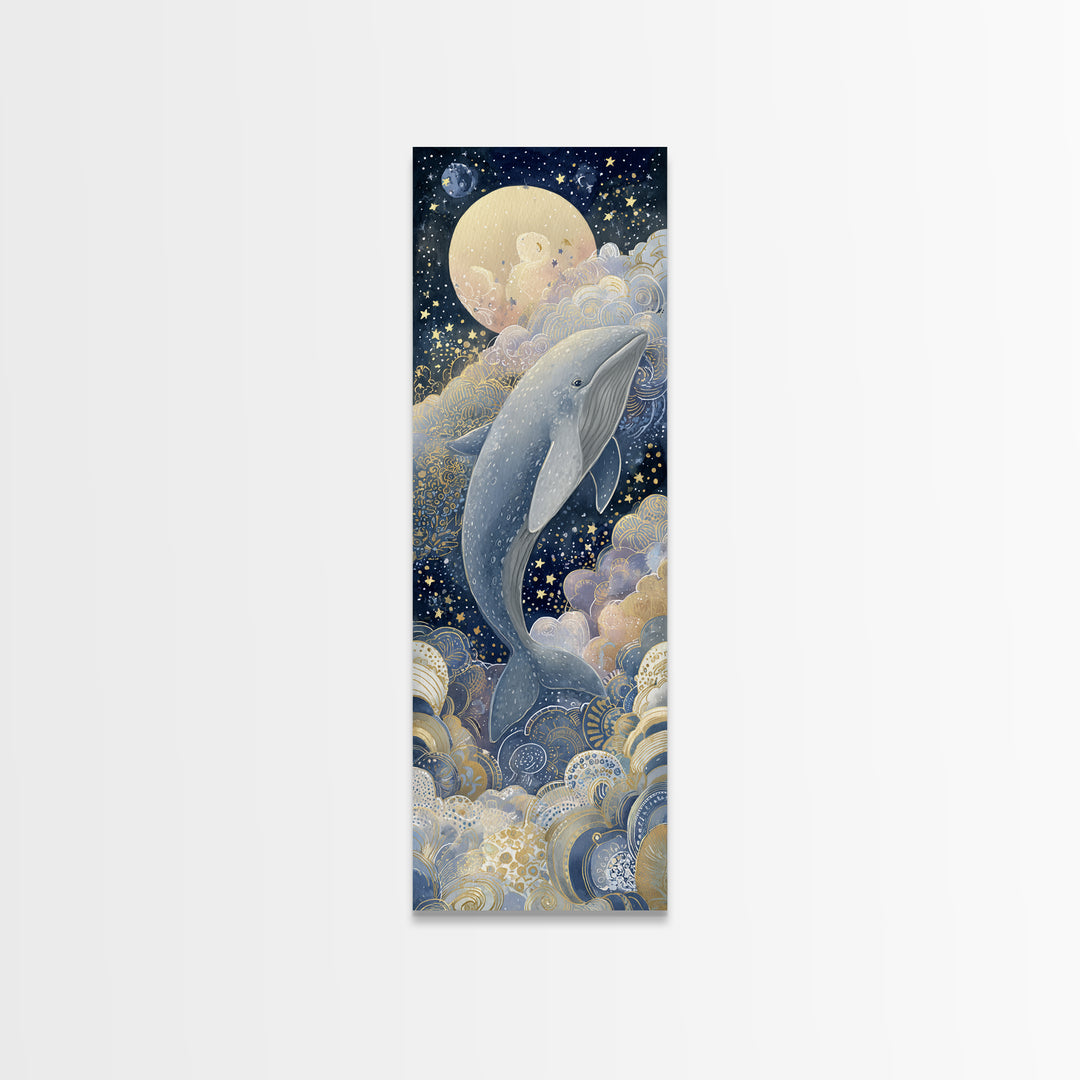 Whale and Tiny Stars Canvas Print, Nursery Art, Nursery Wall Decor, Nursery Decor, Fine Art, Nursery, Playroom Wall Art, NUR-1x3-68