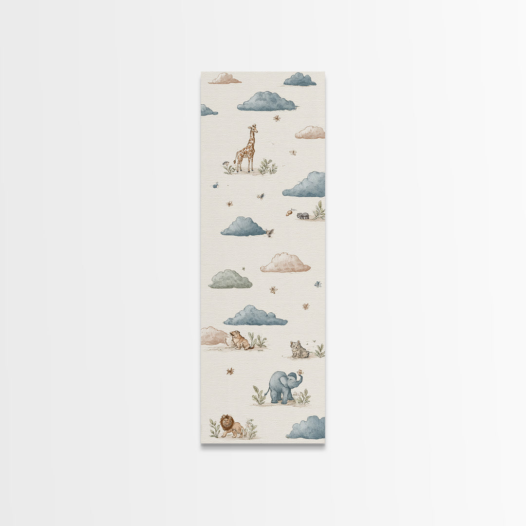 Pastel Jungle Animals Canvas Print, Nursery Art, Whimsical Wall Art, Nursery Decor, Fine Art, Nursery, Minimalist Decor, NUR-1x3-78