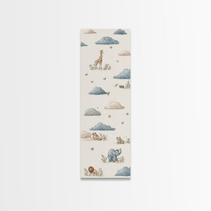 Pastel Jungle Animals Canvas Print, Nursery Art, Whimsical Wall Art, Nursery Decor, Fine Art, Nursery, Minimalist Decor, NUR-1x3-78