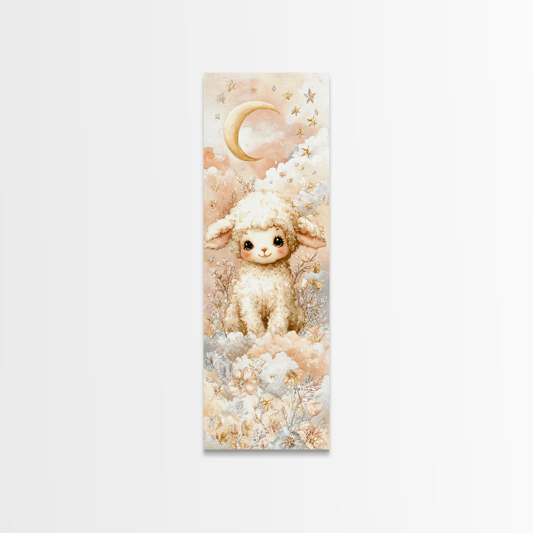 Little Lamb under a Starry Sky Framed Canvas Print, Nursery Art, Butterfly Wall Art, Nursery Decor, Fine Art, Nursery, NUR-1x3-79