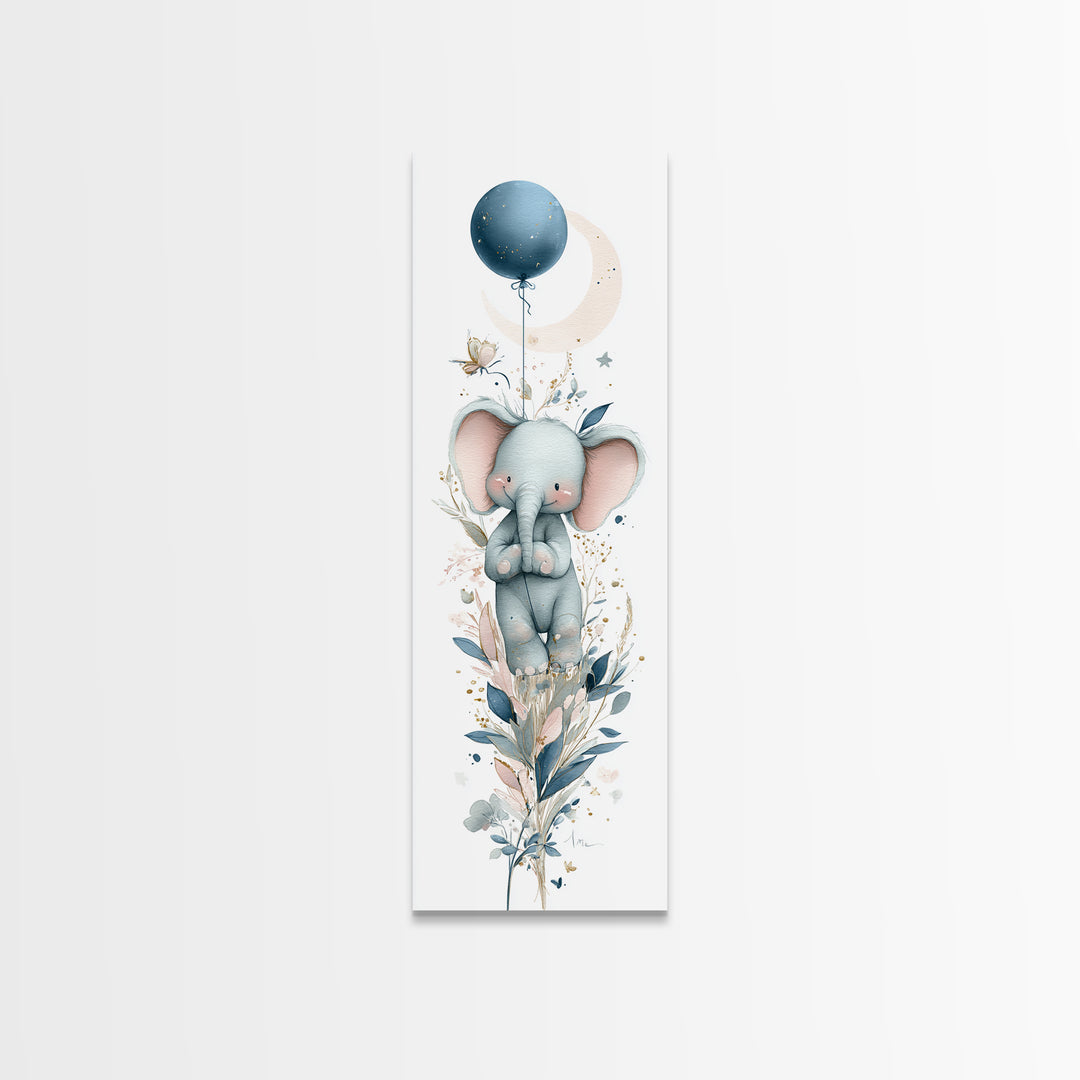 Sleepy Baby Elephant Holding a Tiny Balloon Canvas Print, Nursery Art, Art Print, Nursery Decor, Nursery 385, Wall Art Set of, NUR-1x3-85