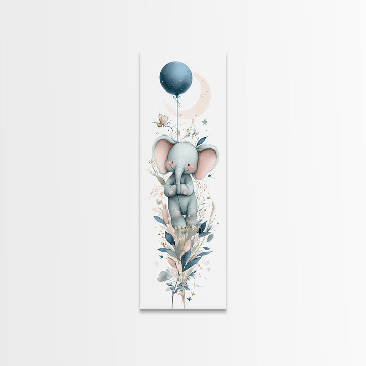 Sleepy Baby Elephant Holding a Tiny Balloon Canvas Print, Nursery Art, Art Print, Nursery Decor, Nursery 385, Wall Art Set of, NUR-1x3-85
