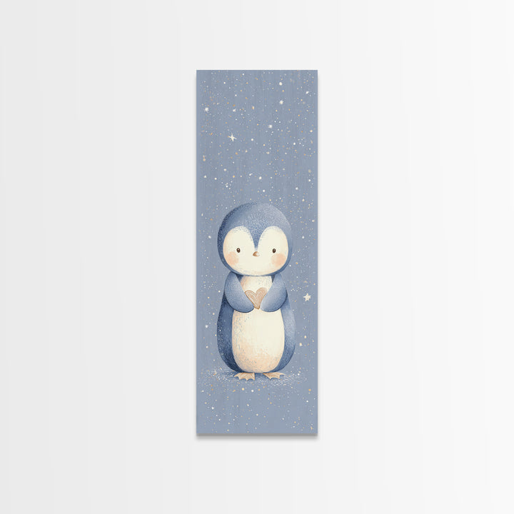 Penguin Holding a Little Heart Shape Canvas Print, Nursery Art, Modern Decor, Nursery Decor, Abstract Art, Nursery, Art Print, NUR-1x3-94