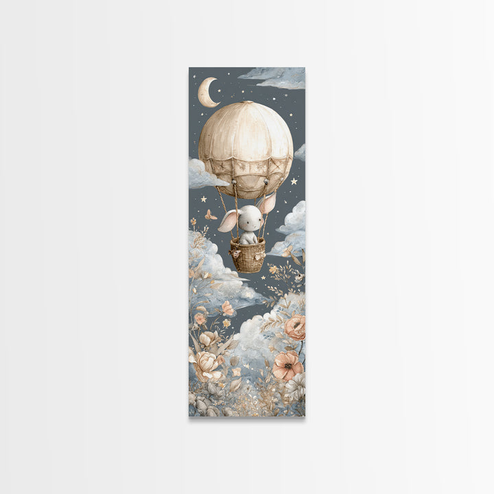 Floating Hot Air Balloon Framed Canvas Print, Nursery Art, Digital Download Art, Nursery Decor, Abstract Art, Nursery, NUR-1x3-96