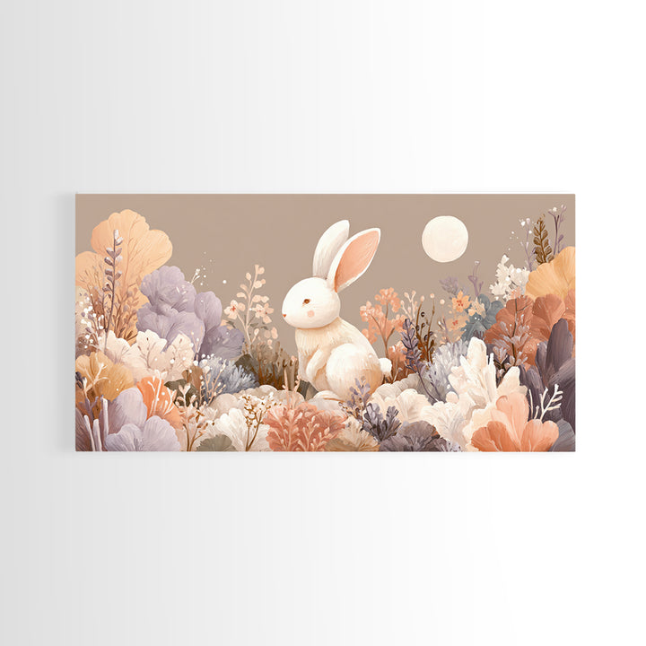 Soft Bunny in a Wildflower Meadow Framed Canvas Print, Nursery Art, Wall Decor, Nursery Decor, Oil Painting, Nursery, NUR-2x1-1