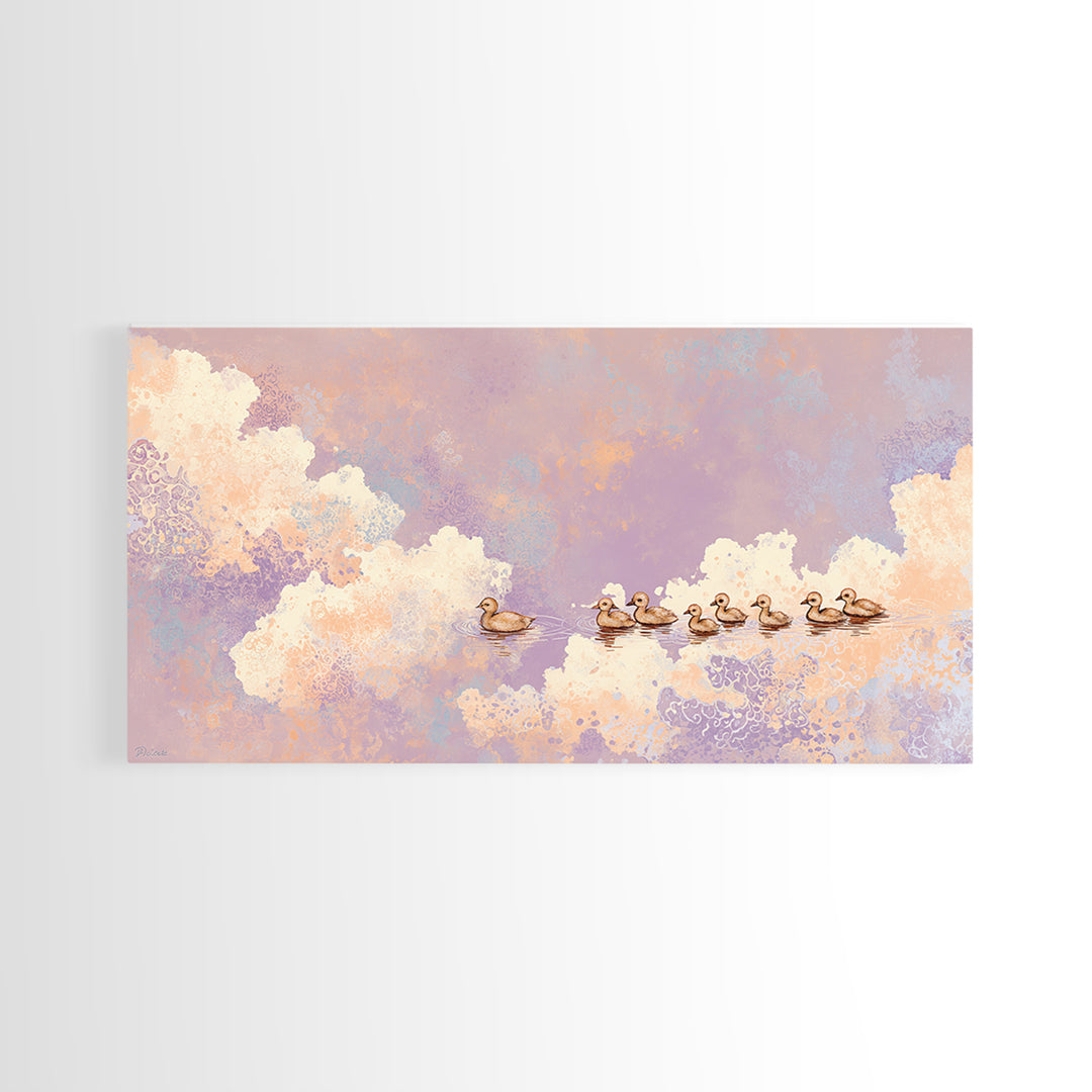 Ducklings Following a Mother Duck Framed Canvas Print, Nursery Art, Luxury Decor, Nursery Decor, Nursery, Nursery Wall Art, NUR-2x1-10