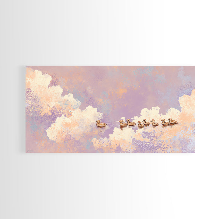Ducklings Following a Mother Duck Framed Canvas Print, Nursery Art, Luxury Decor, Nursery Decor, Nursery, Nursery Wall Art, NUR-2x1-10