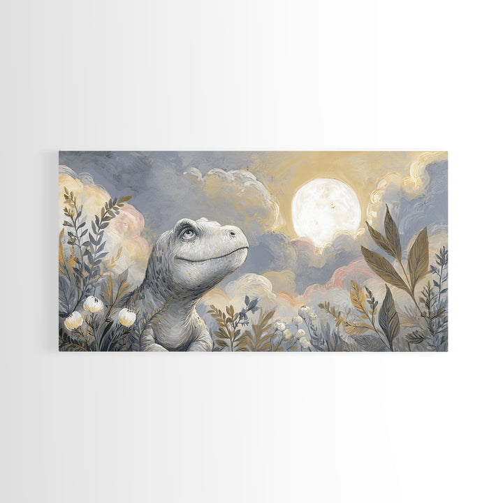 Tiny Dinosaur with Friendly Expression Framed Canvas Print, Nursery Art, Kids Wall Art, Nursery Decor, Fine Art, Nursery, NUR-2x1-11
