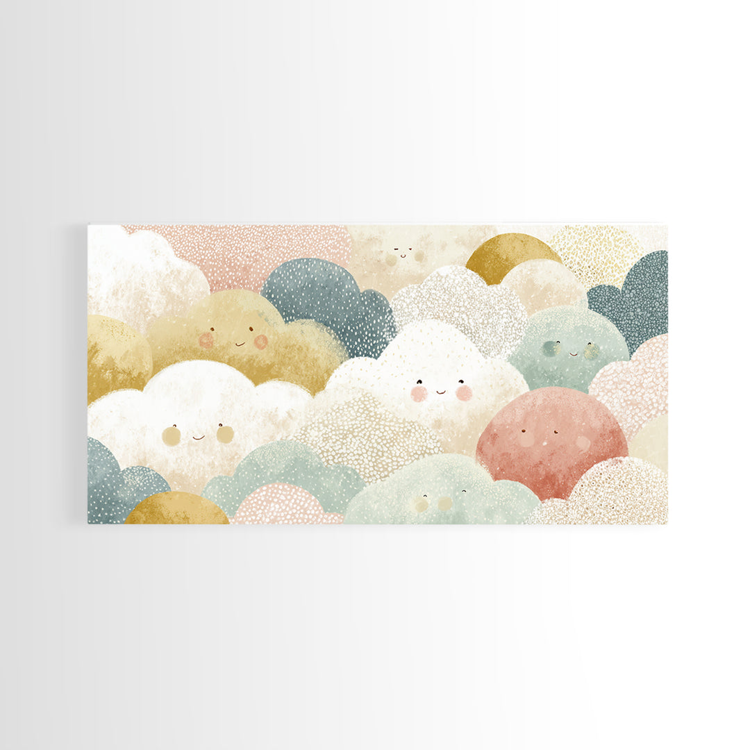 Clouds and Raindrops Framed Canvas Print, Nursery Art, Fine Art Print, Nursery Decor, Fine Art, Nursery, Digital Art, NUR-2x1-18