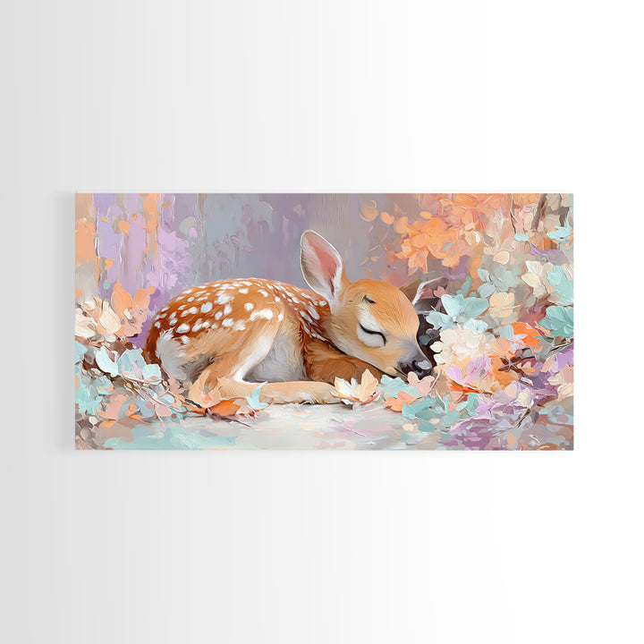 Deer Fawn Sleeping Framed Canvas Print, Nursery Art, Kids Room Wall Art, Nursery Decor, Fine Art, Nursery, Luxury Decor, NUR-2x1-19