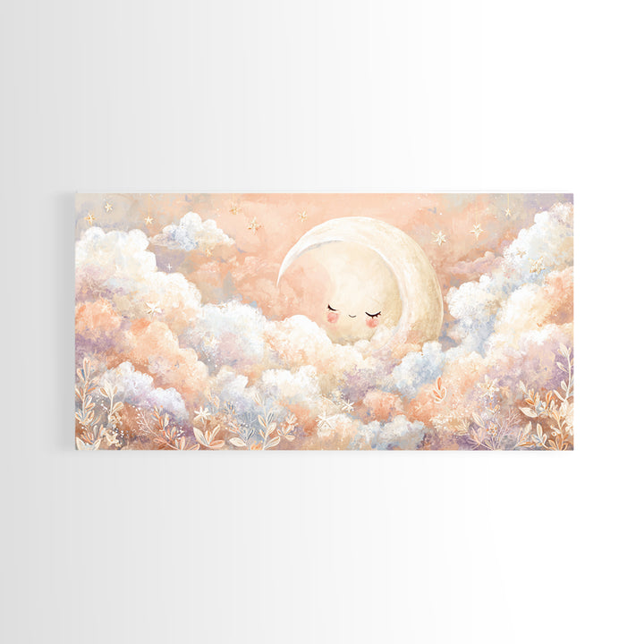 Moon and Stars Framed Canvas Print, Nursery Art, Nursery Decor, Watercolor Art, Nursery, Kids Wall Art, Woodland Nursery, NUR-2x1-23