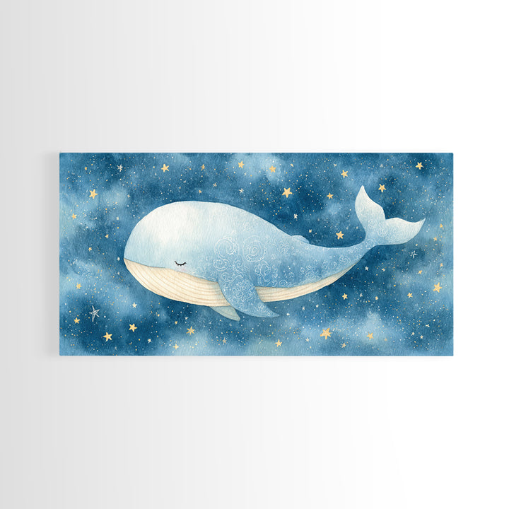 Whale and Tiny Stars Framed Canvas Print, Nursery Art, Minimalist Decor, Nursery Decor, Fine Art, Nursery, Nursery Wall Decor, NUR-2x1-28