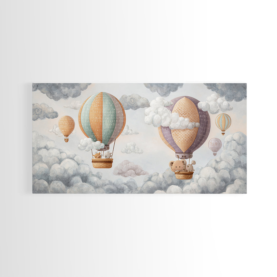 Floating Hot Air Balloon Canvas Print, Nursery Art, Contemporary Art, Nursery Decor, Oil Painting, Nursery, Nursery Prints, NUR-2x1-32