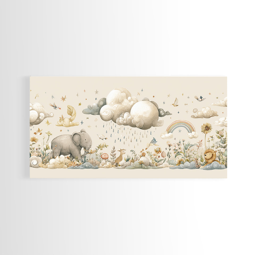 Clouds and Raindrops Framed Canvas Print, Nursery Art, Fine Art Print, Nursery Decor, Fine Art, Nursery, Digital Art, NUR-2x1-42