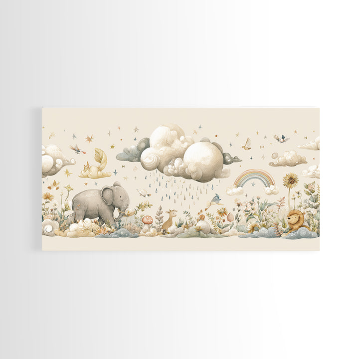 Clouds and Raindrops Framed Canvas Print, Nursery Art, Fine Art Print, Nursery Decor, Fine Art, Nursery, Digital Art, NUR-2x1-42