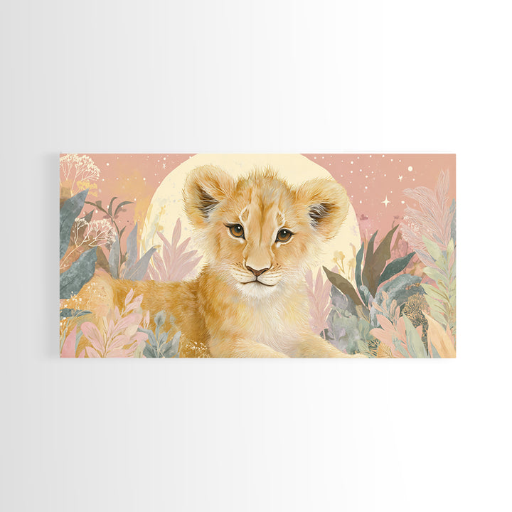Lion Cub with Soft Golden Mane Canvas Print, Nursery Art, Printable Art, Nursery Decor, Oil Painting, Nursery, Watercolor Print, NUR-2x1-53