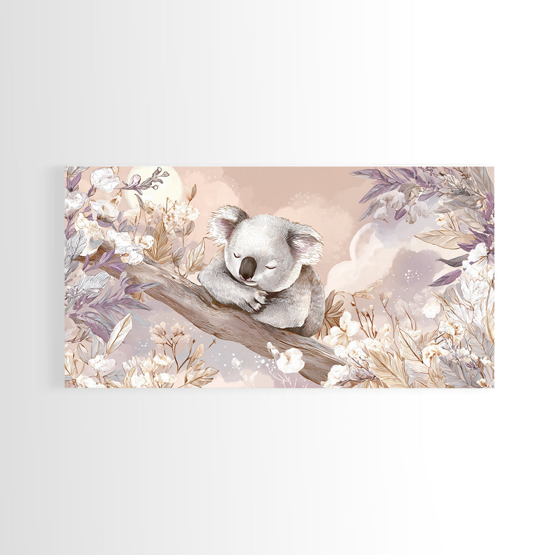 Sleeping Koala on Eucalyptus Branch Canvas Print, Nursery Art, Digital Art, Nursery Decor, Watercolor Art, Nursery, NUR-2x1-57