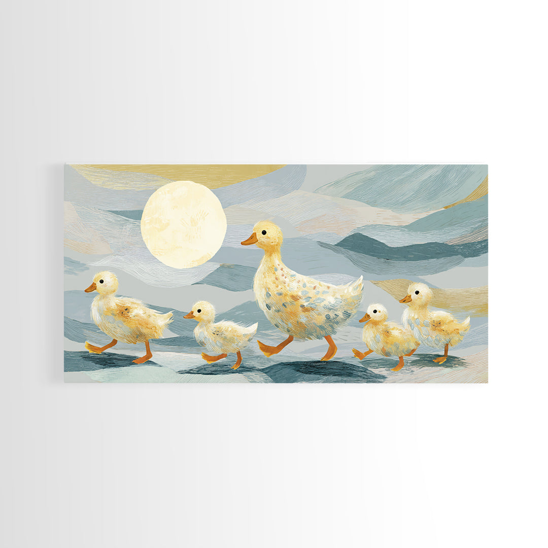 Ducklings Following a Mother Duck Canvas Print, Nursery Art, Wall Art, Nursery Decor, Oil Painting, Nursery, Nursery Prints, NUR-2x1-58