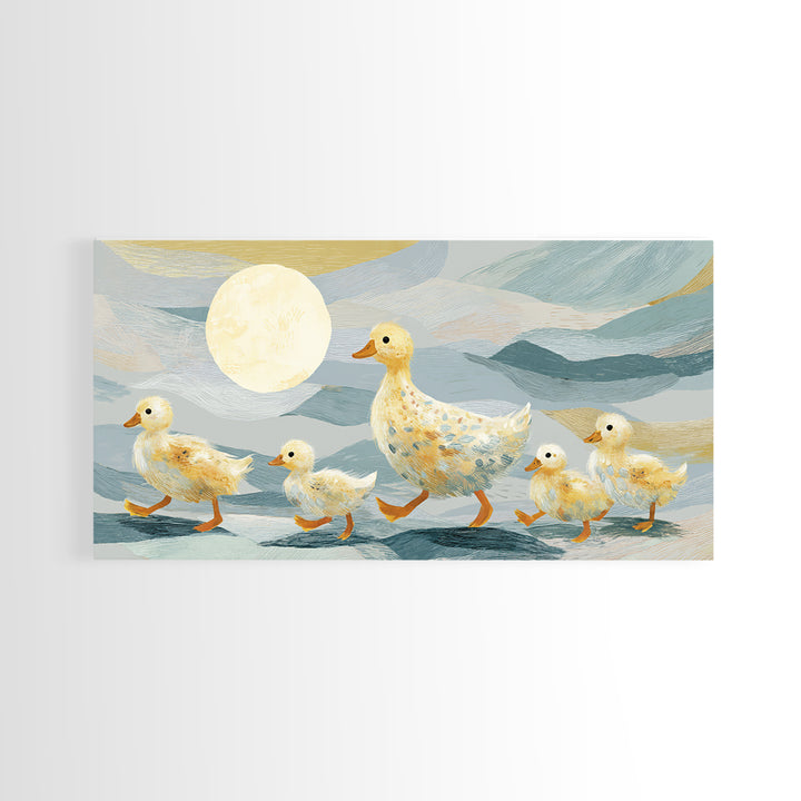Ducklings Following a Mother Duck Canvas Print, Nursery Art, Wall Art, Nursery Decor, Oil Painting, Nursery, Nursery Prints, NUR-2x1-58