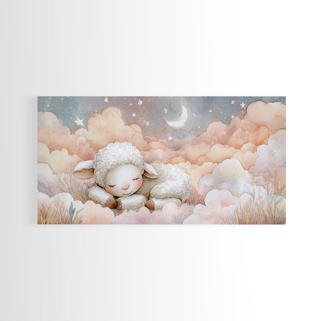 Little Lamb under a Starry Sky Canvas Print, Nursery Art, Girl Nursery Decor, Nursery Decor, Fine Art, Nursery, Kids Room Art, NUR-2x1-63