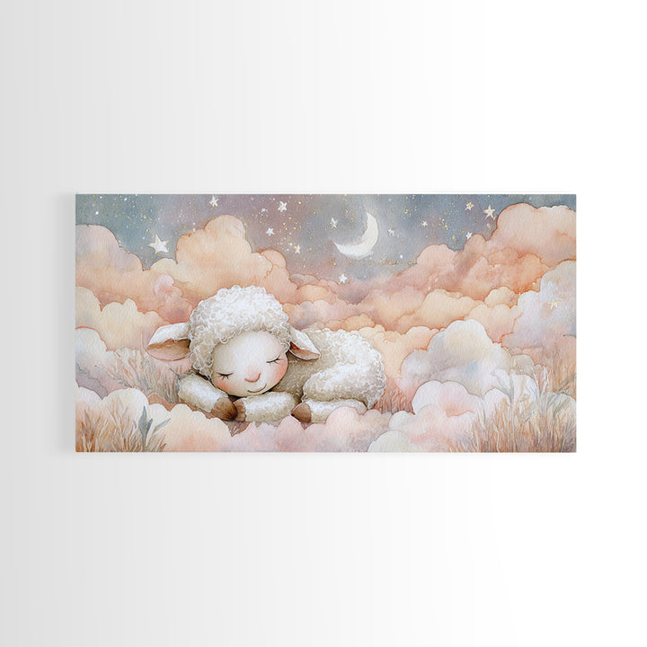 Little Lamb under a Starry Sky Canvas Print, Nursery Art, Girl Nursery Decor, Nursery Decor, Fine Art, Nursery, Kids Room Art, NUR-2x1-63