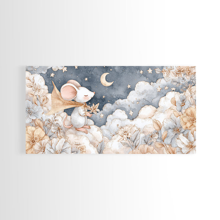 Ballet Mouse in Storybook Style Canvas Print, Nursery Art, Nursery Wall Art, Nursery Decor, Fine Art, Nursery, Woodland Nursery, NUR-2x1-64