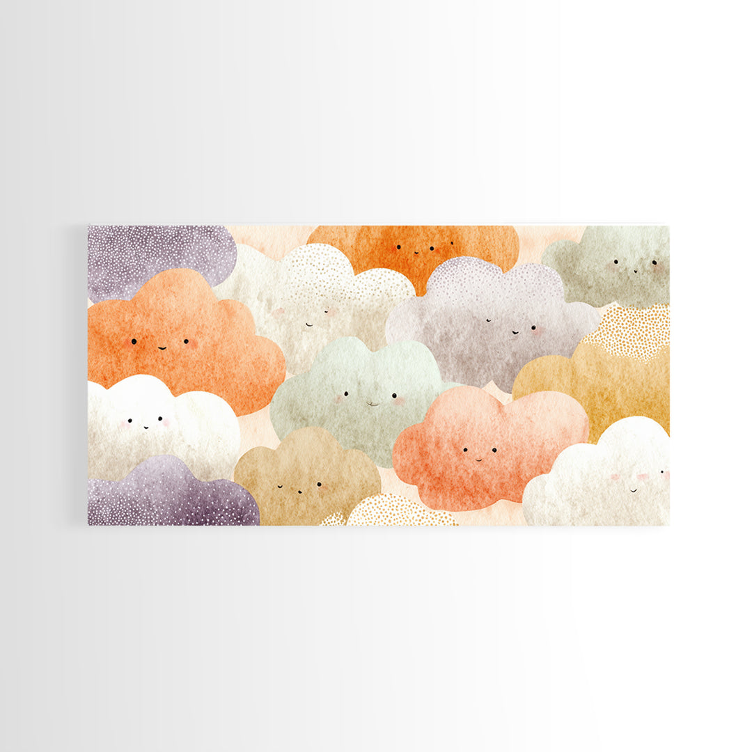 Clouds and Raindrops Canvas Print, Nursery Art, Textured Painting, Nursery Decor, Watercolor Art, Nursery, Wall Art Print, NUR-2x1-66